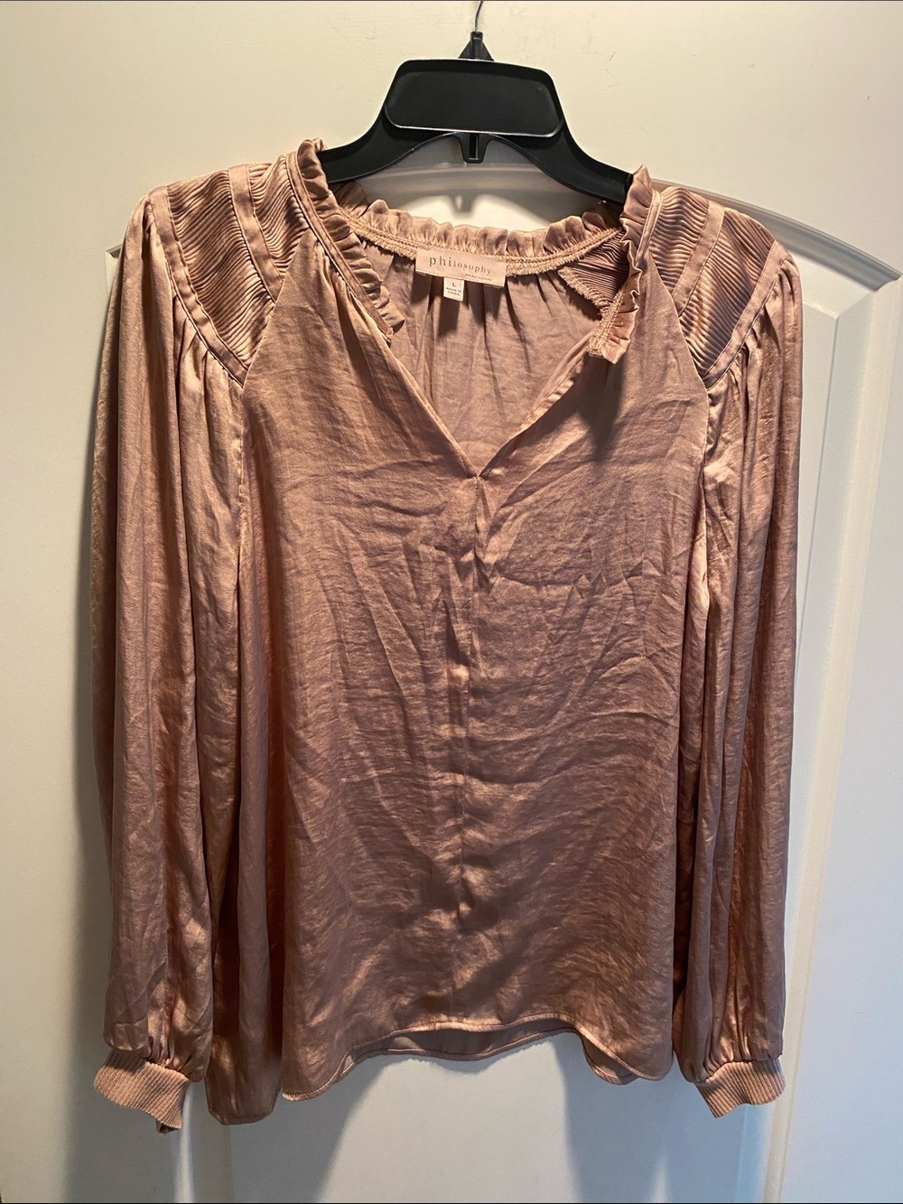 Philosophy Dusty Rose Satin V-Neck Long Sleeve Blouse